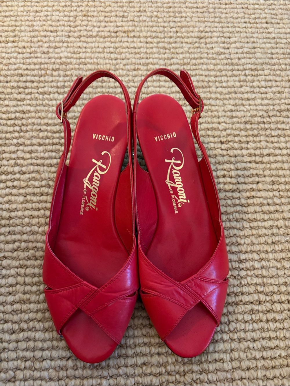 Rangoni Red Leather Peep-Toe Slingbacks